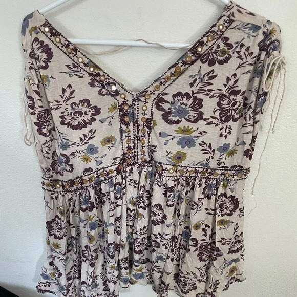 Free‎ People flouncy feminine boho linen top size XS - Picture 2 of 6